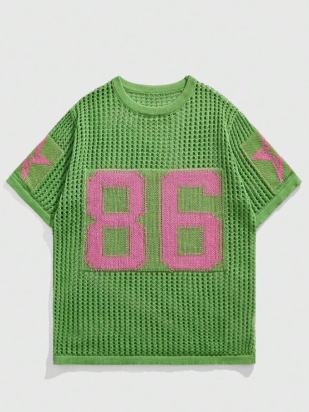 ROMWE Y2K Mesh Knit Jersey Top Green Pink 86 Fishnet Festival Grunge Cyber Fairy
